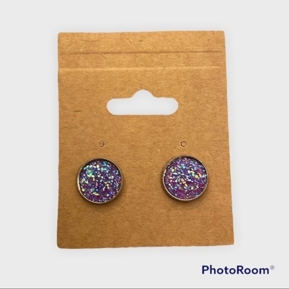 None Jewelry - Purple and teal sparkle 12mm stud earrings